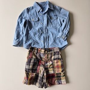 Ralph Lauren Chambray Shirt & Madras Plaid Shorts Set